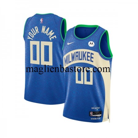 Maglia NBA Milwaukee Bucks Personalizzate Nike 2023-2024 City Edition Blu Swingman - Uomo
